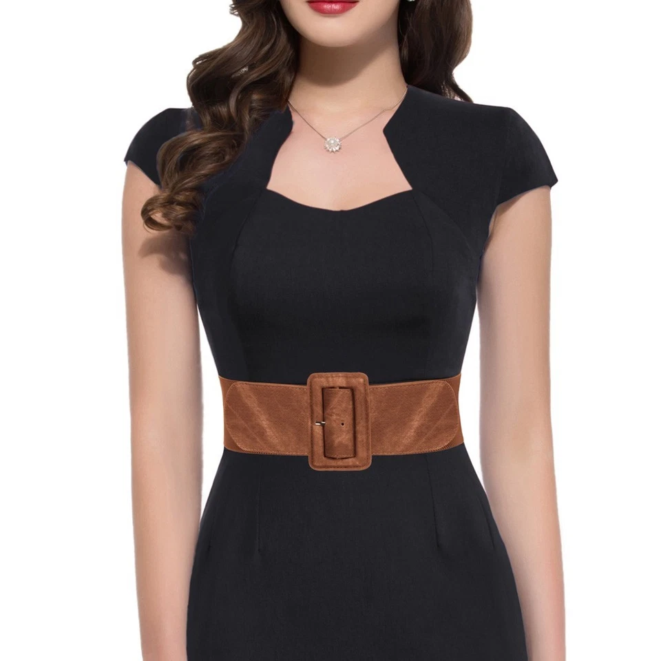 Cintura elástica con hebilla clásica para mujer marrón/azul marino/plateado/rosa claro Foto 3 de 4