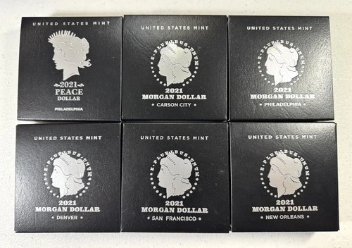 2021 Morgan and Peace Dollar 6 Coin Set with OGP & COA's Pristine Set