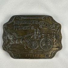 Vintage Bergamot Brass Works America  s Heroes Fire Dept Boston Brass Belt Buckle
