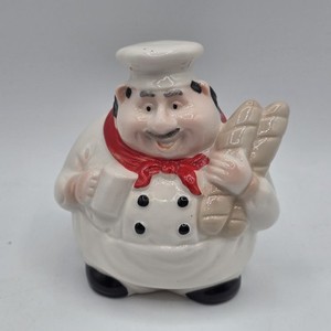 Sponge Scrub Holder white  Red Tie Fat Chef Holding Bread Small Porcelain 
