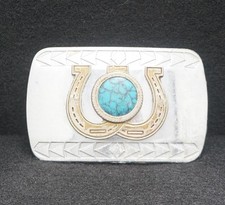 WA11126 VINTAGE 1970s DOUBLE HORSESHOE SOUTHWESTERN DESIGN ART BELT BUCKLE