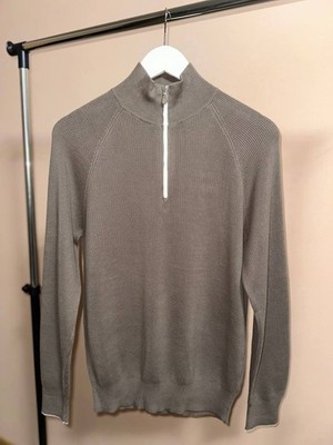 Men s Brunello Cucinelli 1/4Zip Sweater Size M(48) Color Middle Grey 100% Cotton
