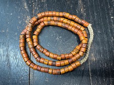 Vintage Glass Beads Strand from Nepal   Old Cylindrical Trade Beads   Warm Oran