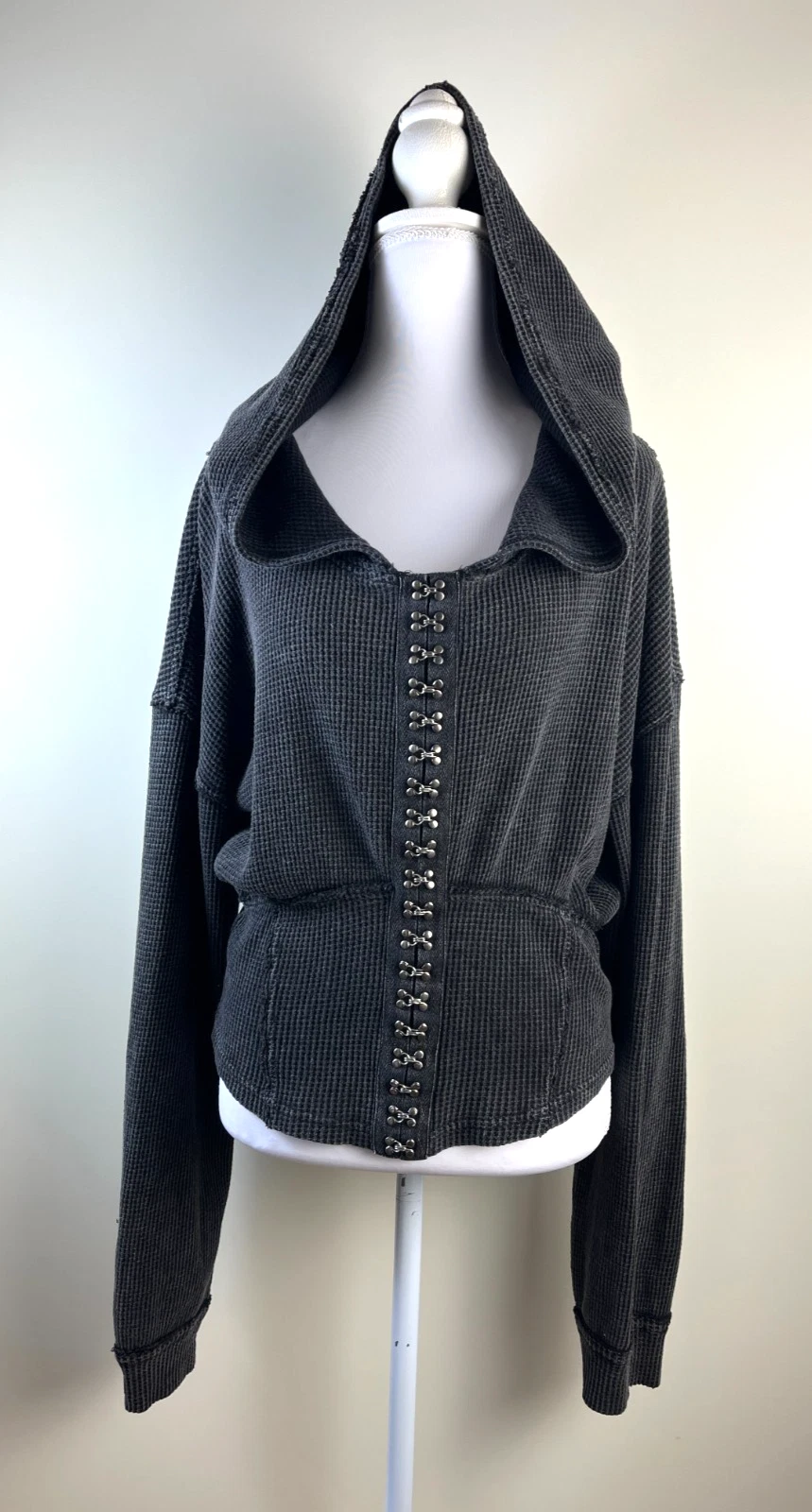 Oli And Hali Thermal Hoodie Metal Detail Waffle Hippie Boho Women's Size L