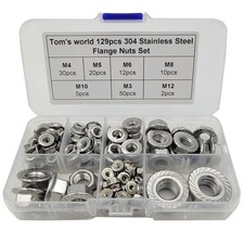 129Pcs Hex Flange Nuts Assortment Kit Stainless Steel 304 18-8 M3 M4 M5 M6 M8 M
