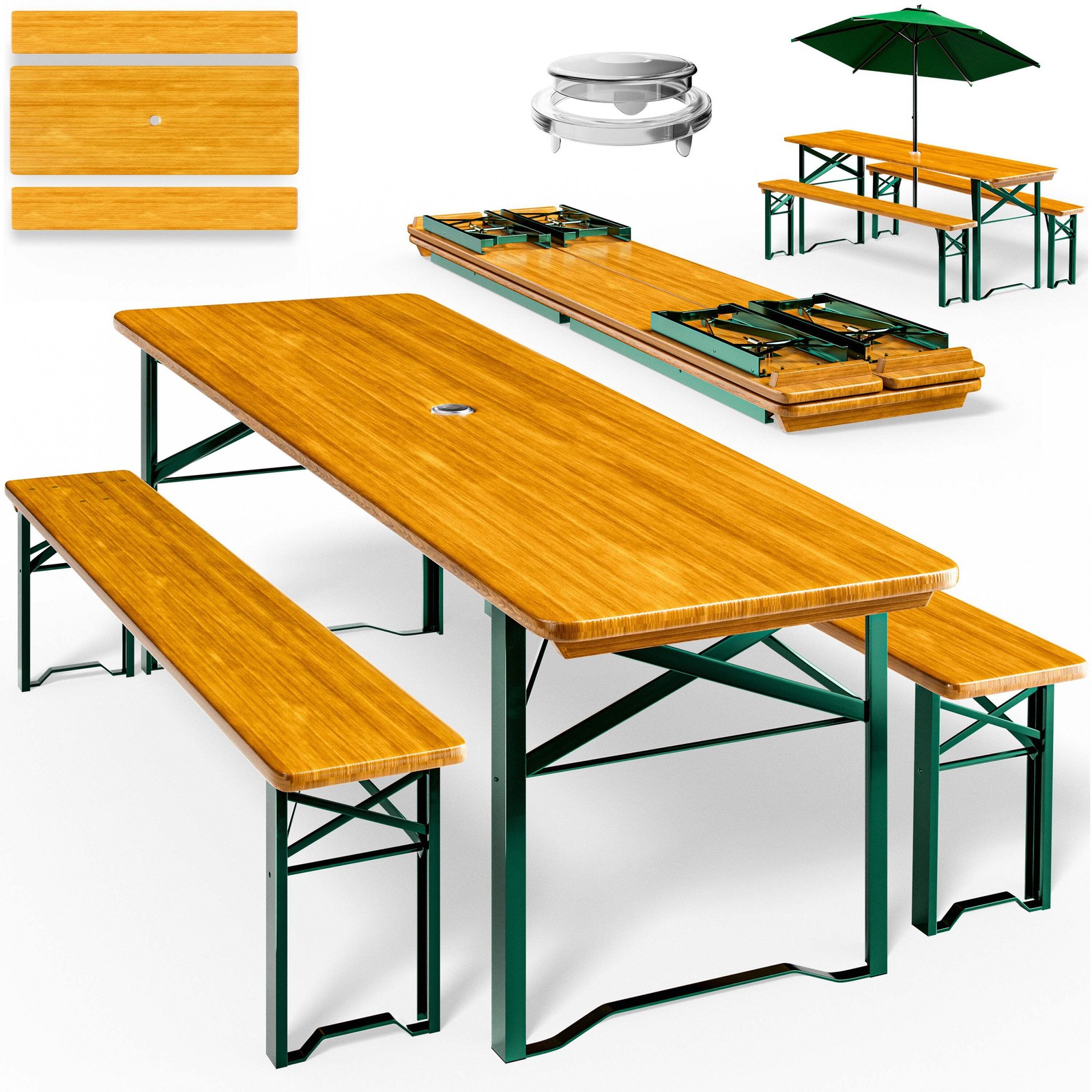 Banc et table pliante de jardin 170cm en bois massif robuste 8 places