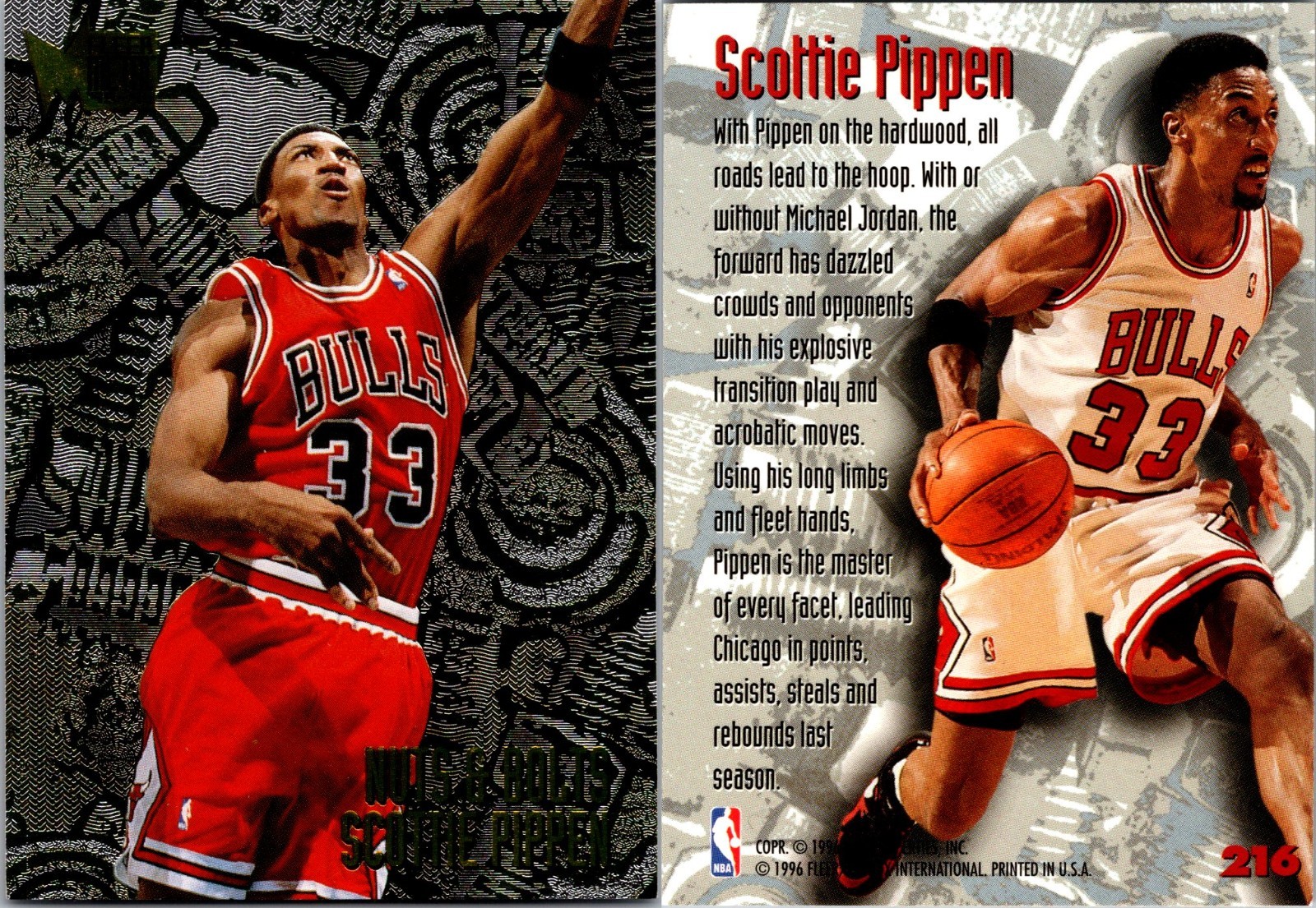 1995-96 Fleer Metal Nuts & Bolts Scottie Pippen card #216 Chicago Bulls HOF