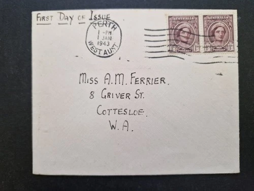 Australia 1st Jan 1943 1d Brown, Queen Elizabeth, FDC First Day Cover #C65441