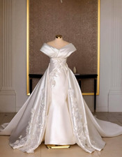 Princess Off the Shoulder Satin Wedding Dresses with Detachable Train Lace