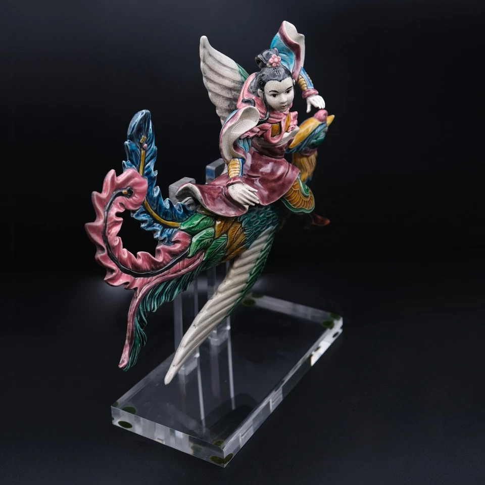 Antique Chinese Ceramic Roof Tile Warrior Riding Phoenix - Image 4 of 4