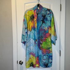 Natori Blue and Yellow Robe Intimates Sleepwear Size Medium