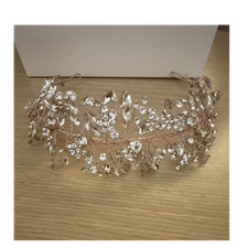 Rose Gold Tone Floral Rhinestone  Crystal Bridal Tiara, Rose Gold/Clear