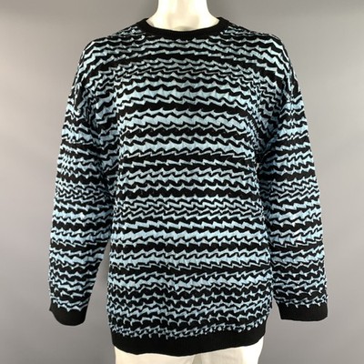 YUEQI QI Größe L Blau Schwarz Zickzack Polyester Rundhals Pullover
