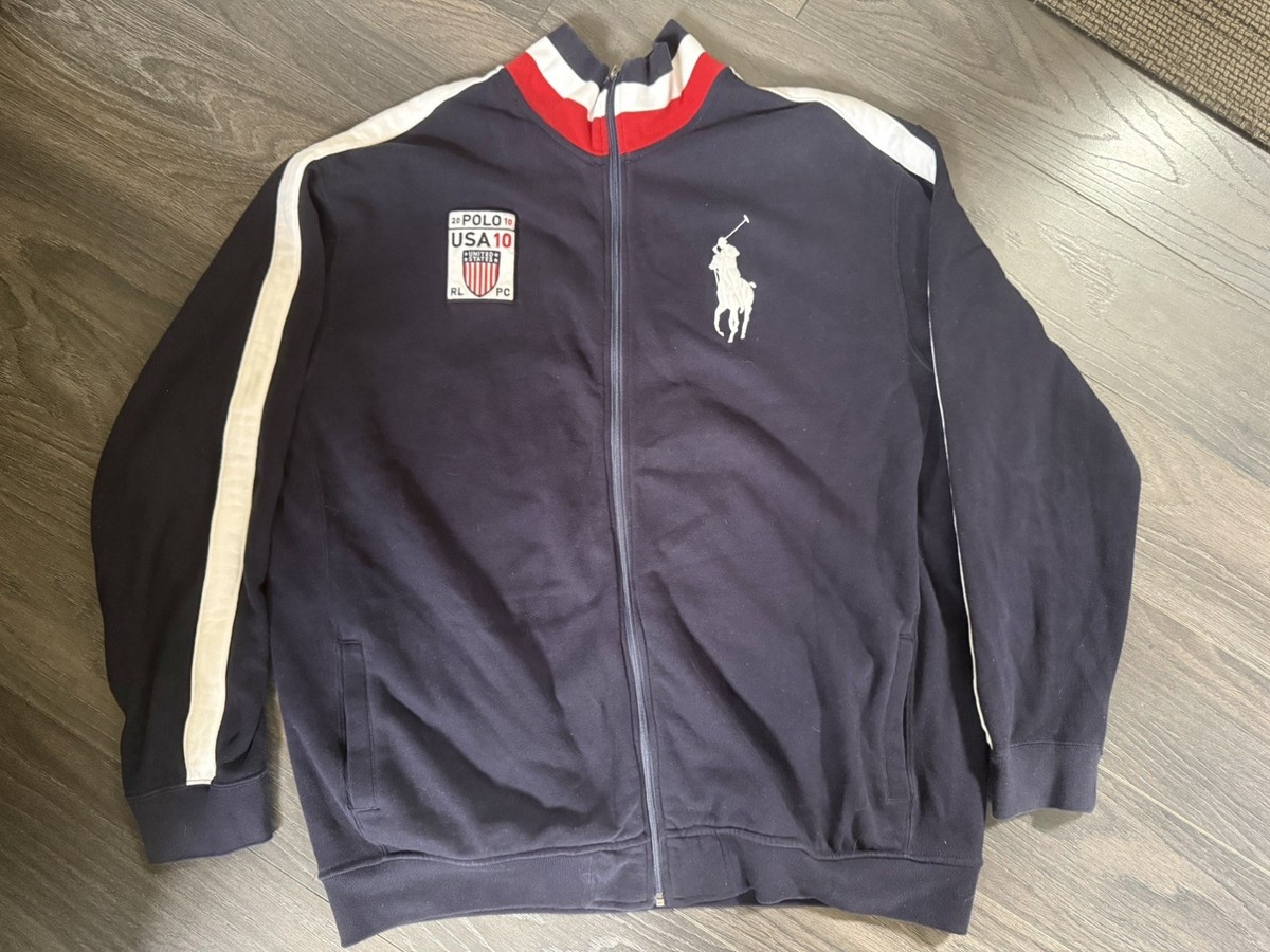 Polo Ralph Lauren Mens USA 10 Big Pony Full Zip Track Jacket Navy