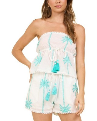 Surf Gypsy Striped Palm Embroidered Tube Top Women's