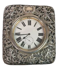 LARGE “103MM” ANTIQUE FULLY WORKING GOLIATH POCKET WATCH IN TRAVEL SILVER CASE