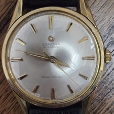 Vintage Certina Blue Ribbon Automatic Swiss Watch Gold Plated 34mm