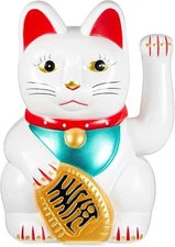 Chunful 6 Inch Lucky Cat Waving Arm Maneki Neko Beckoning 6 Inch, White 
