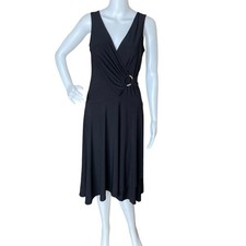 Chaps Retro O-Ring Wrap Jersey Dress Size M Black 70s Glam Rock