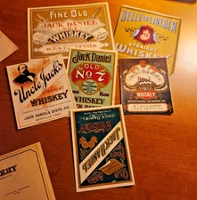 Vintage Jack Daniels No 7 Belle of Lincoln Sour Mash Whiskey Labels 6 Lot