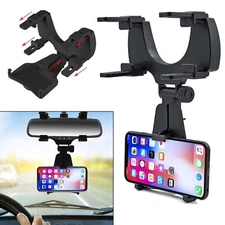 2 PCs Rotatable Holder Car Phone Stand Rear View Mirror Mount Bracket Cell Phone