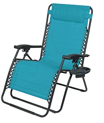 Woodard Outdoor Zero Gravity Steel Chair with Cup Holder, Blue