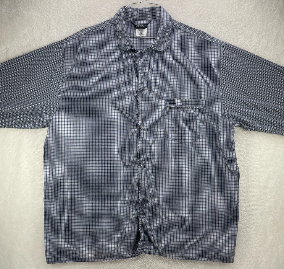 Camisa de pijama Cherokee para hombre talla L azul a cuadros manga larga abotonada mezcla de algodón Foto 2 de 4