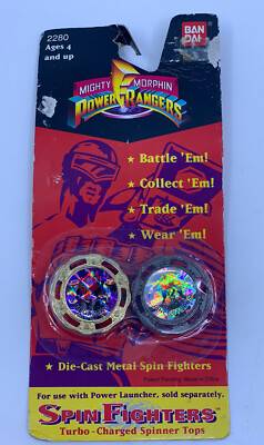 NEW Bandai 1993 Mighty Morphin Power Rangers Spin Fighters Spinner Tops ...