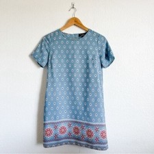 Lulus XS Secret Paradise Blue Mixed Print Shift Mini Dress Keyhole Back
