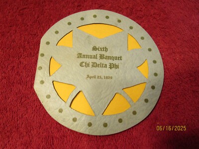 Vintage 1929 Dinner Banquet Chi Delta Phi Fraternal Organization Personal Menu
