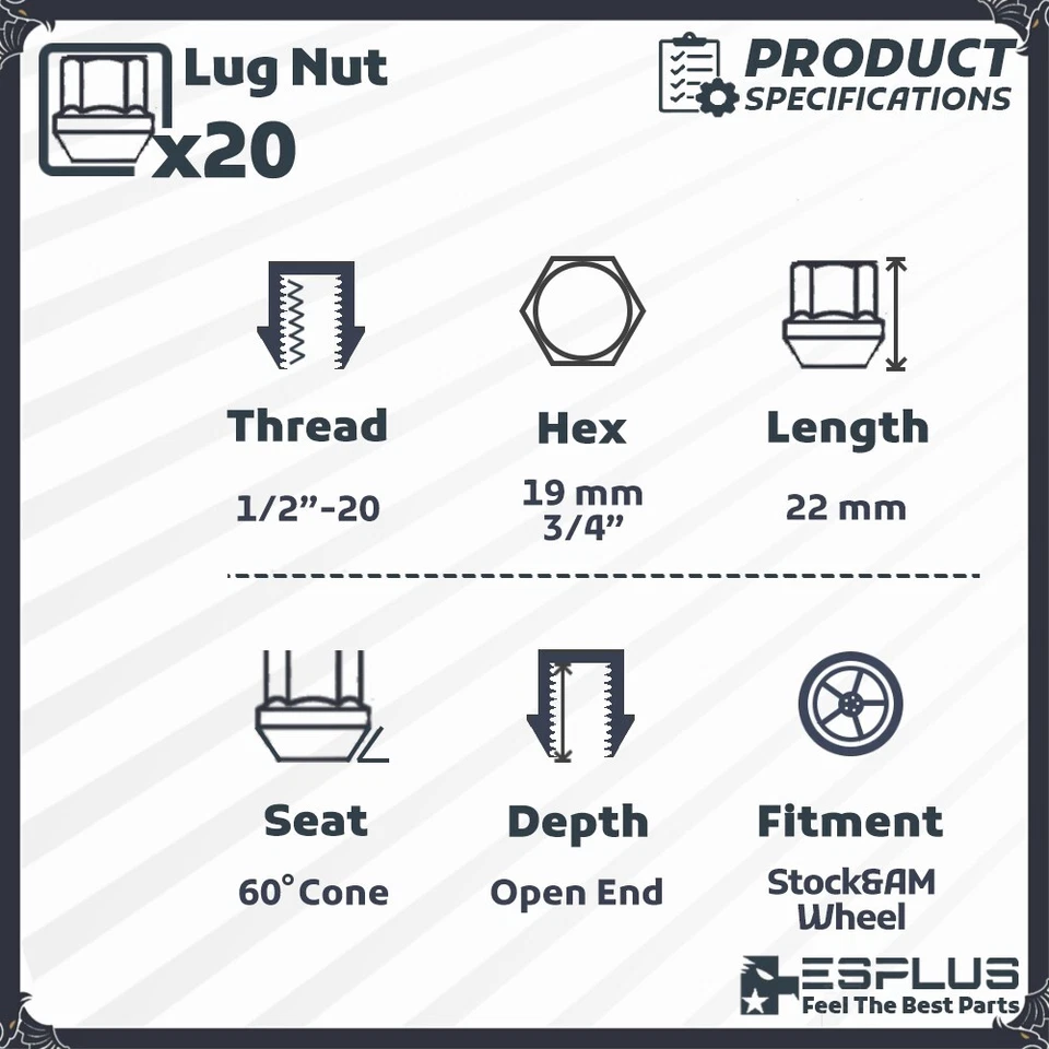 20 peças Buick Open Lug Nut 1/2-20 Chrome Fit Old Century/Lesabre/Regal/Park Ave - Imagem 2 de 4