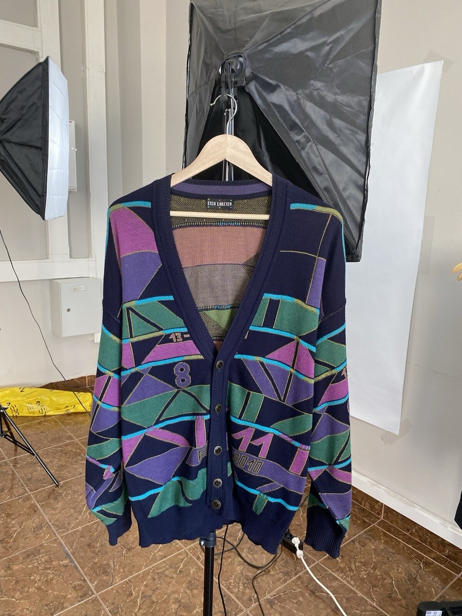Vintage 90s Enzo Lorenzo Math Cardigan Knit Sweater Japan Size XL