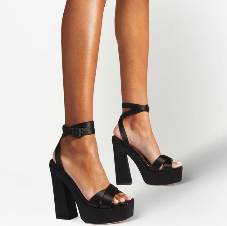 JIMMY CHOO GAIA140SATFUCHSIA 関税送料込 Jimmy Choo Gaia 140 Black Satin Platform Heeled Sandals Sz