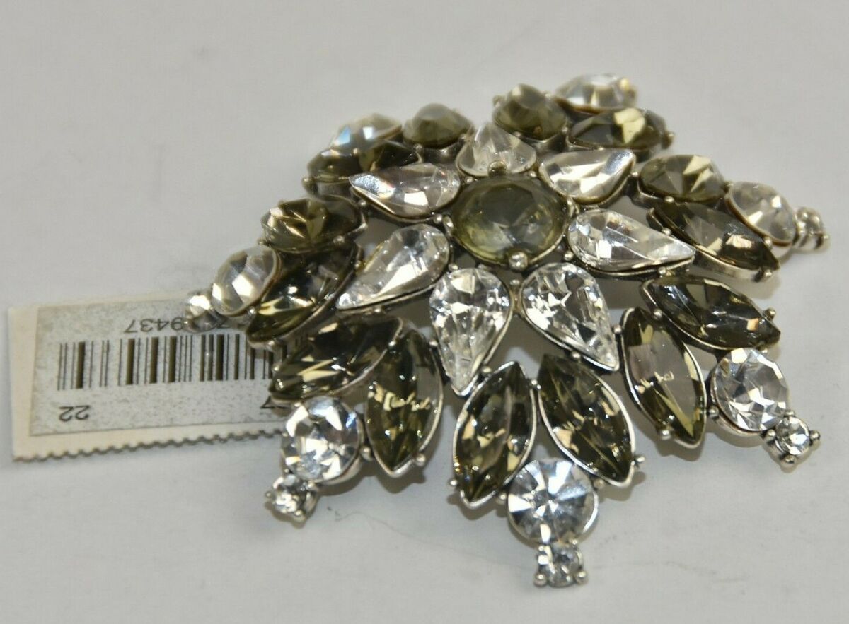 $145 NEW Neiman Marcus Brooch Pin Jeweled Silver Clear Grey