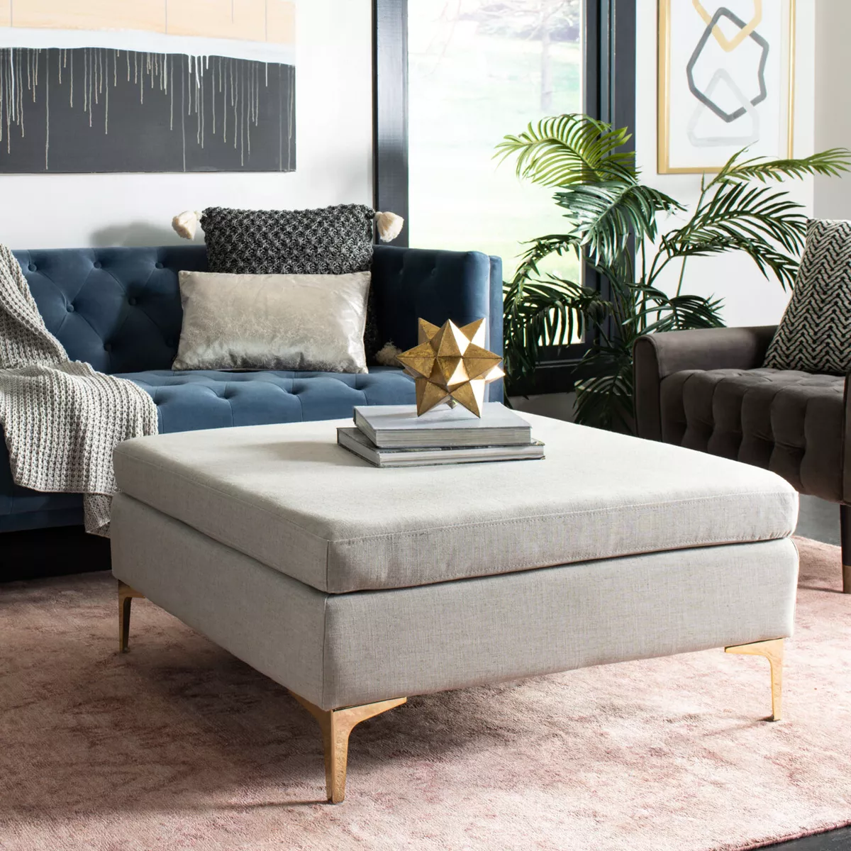 SAFAVIEH Giovanna Square Ottoman Light Grey Brass eBay
