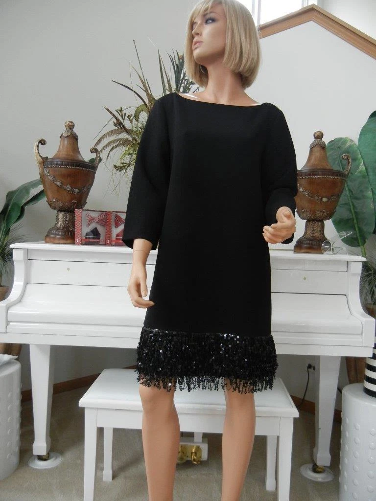 ABITO DA SERA NUOVO CON ETICHETTE KATE SPADE PAILLETTES FRANGE LAS VEGAS MINI LITTLE NERO TAGLIA 8 $398