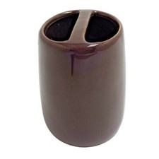 Brown Ceramic Toothbrush Holder Divided Toothpaste Bathroom Decor