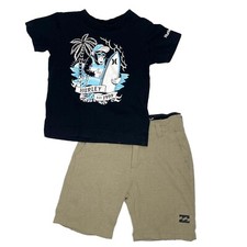 Hurley Baby Toddler Boy 2-Piece Outfit Black Surfer Shirt  Khaki Shorts Set 2T