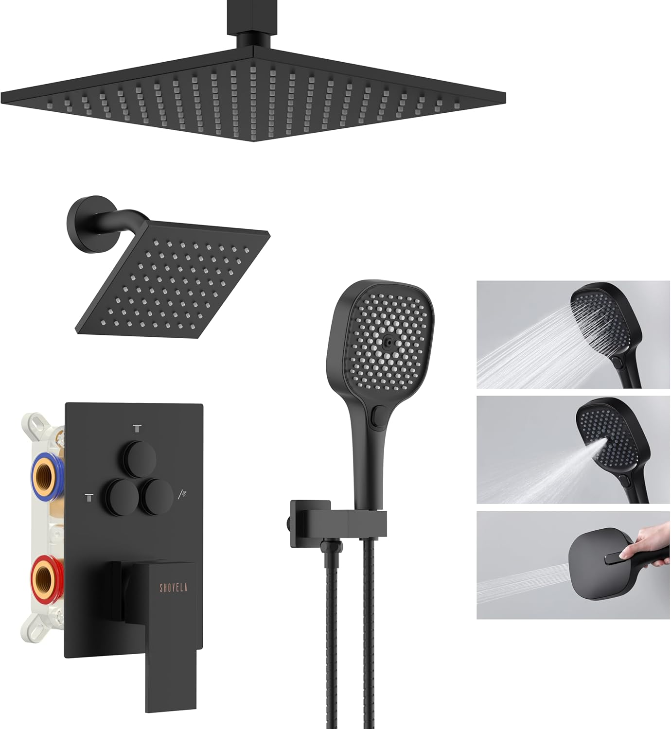 Shower System Matte Black Wall Mount Shower Faucet Set with 10 Inch Shower Head,