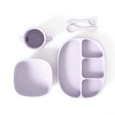 Baby Dinnerware Set Sweet Lilac Color Suction Food Grade Silicone 5 Piece