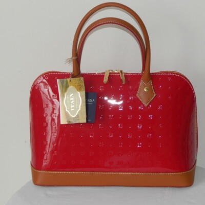 ARCADIA Genuine Patent Leather Satchel Handbag RED Made in Italy NWT Authentic