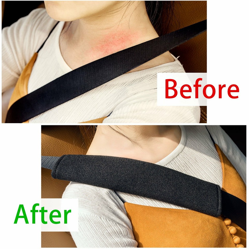 2Pc Black Seat Belt Pads Comforter Car Safety Soft Shoulder Strap Cover
