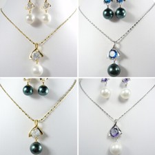 Fashion Zircon Pearl Statement Jewelry Women Bridal Necklace Earrings Set Gift