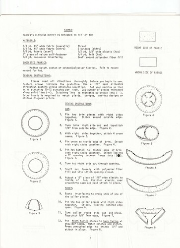 Animal Crackers Pattern Co Sewing Pattern 1984 Farmer 16" Shirt Overalls Hat - Picture 2 of 2
