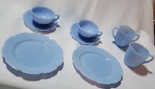 Jeannette CHERRY BLOSSOM DELPHITE Light Blue CHILDS DISH SET Service for TWO