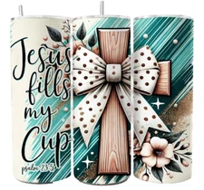 Jesus Fills My Cup Psalm 23:5 Christian Cross 20oz Tumblr Travel Insulated Mug