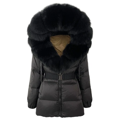 Winterjacke Damen echt Fuchspelz Kapuze dick warm weiß Entendaunenmantel - Bild 7 von 35