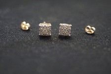 14K Gold Diamond Cluster Square Stud Earrings NWOT