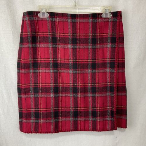 Eddie Bauer Faux Wrap Skirt Short Red Black Tartan Plaid Wool Lined ...