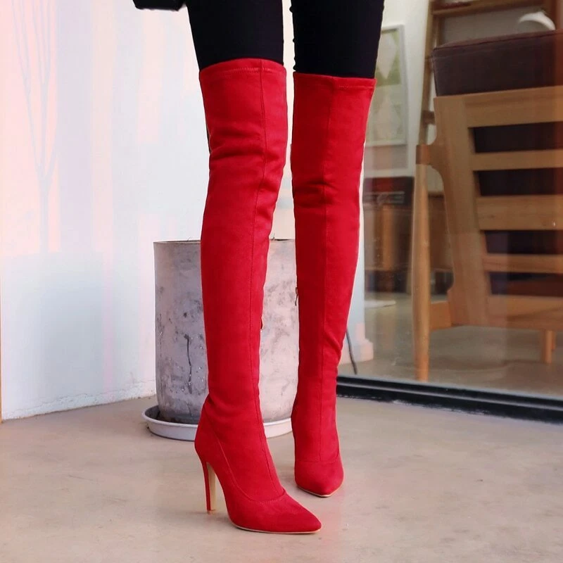 Botas de Mujer Modernas Bota con Tacones Altos Casuales Rojas Gris Negra | eBay